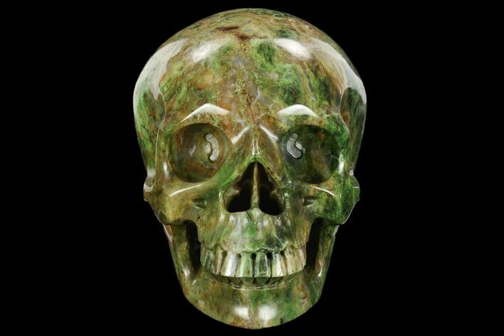 Realistic, Carved Green Stone Verdite (Fuchsite) Skull #127646